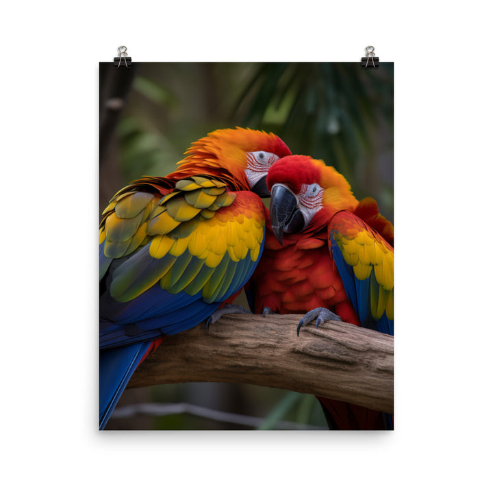 Two Macaws cuddling on a tree branch Photo paper poster - PosterfyAI.com