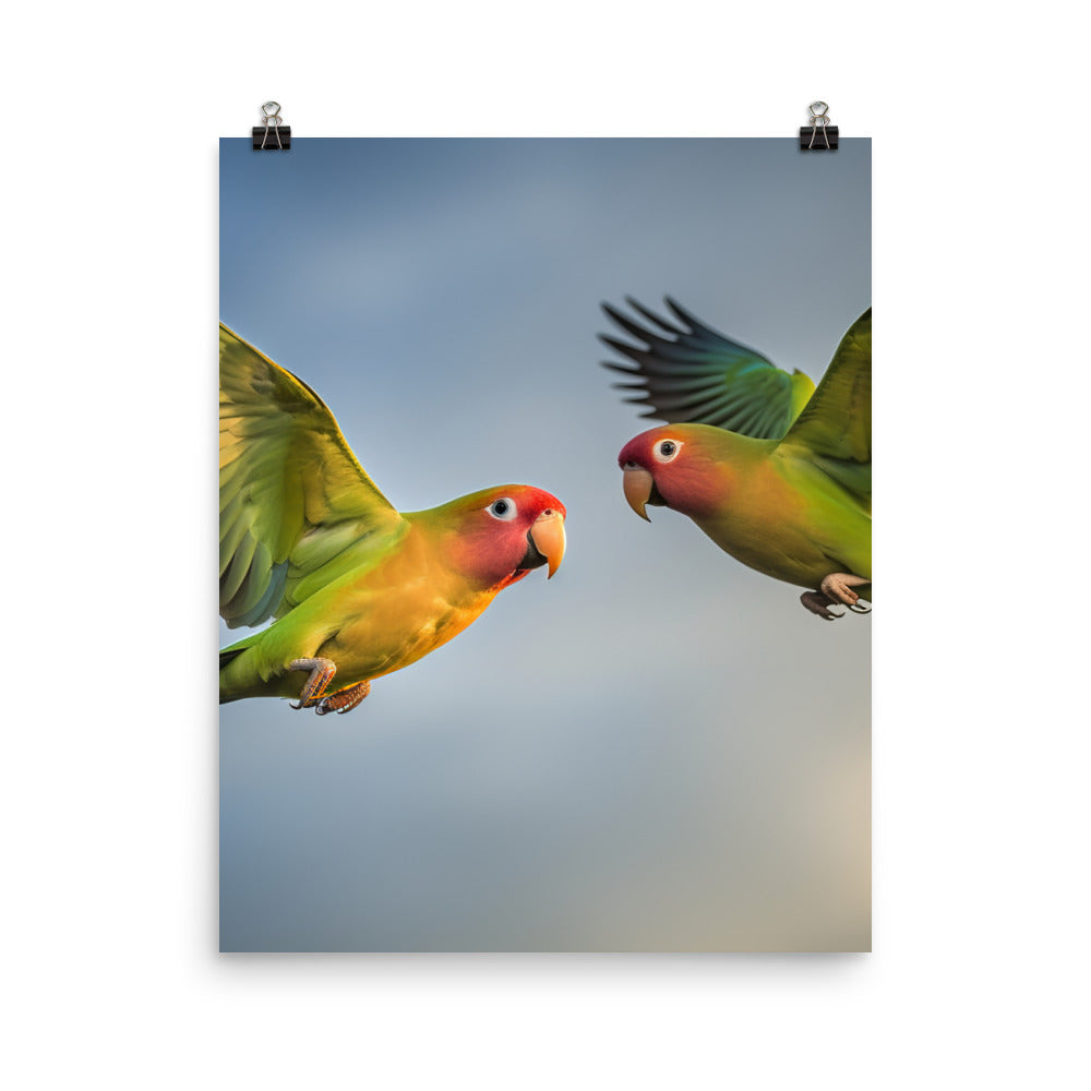 Lovebirds in Flight Photo paper poster - PosterfyAI.com