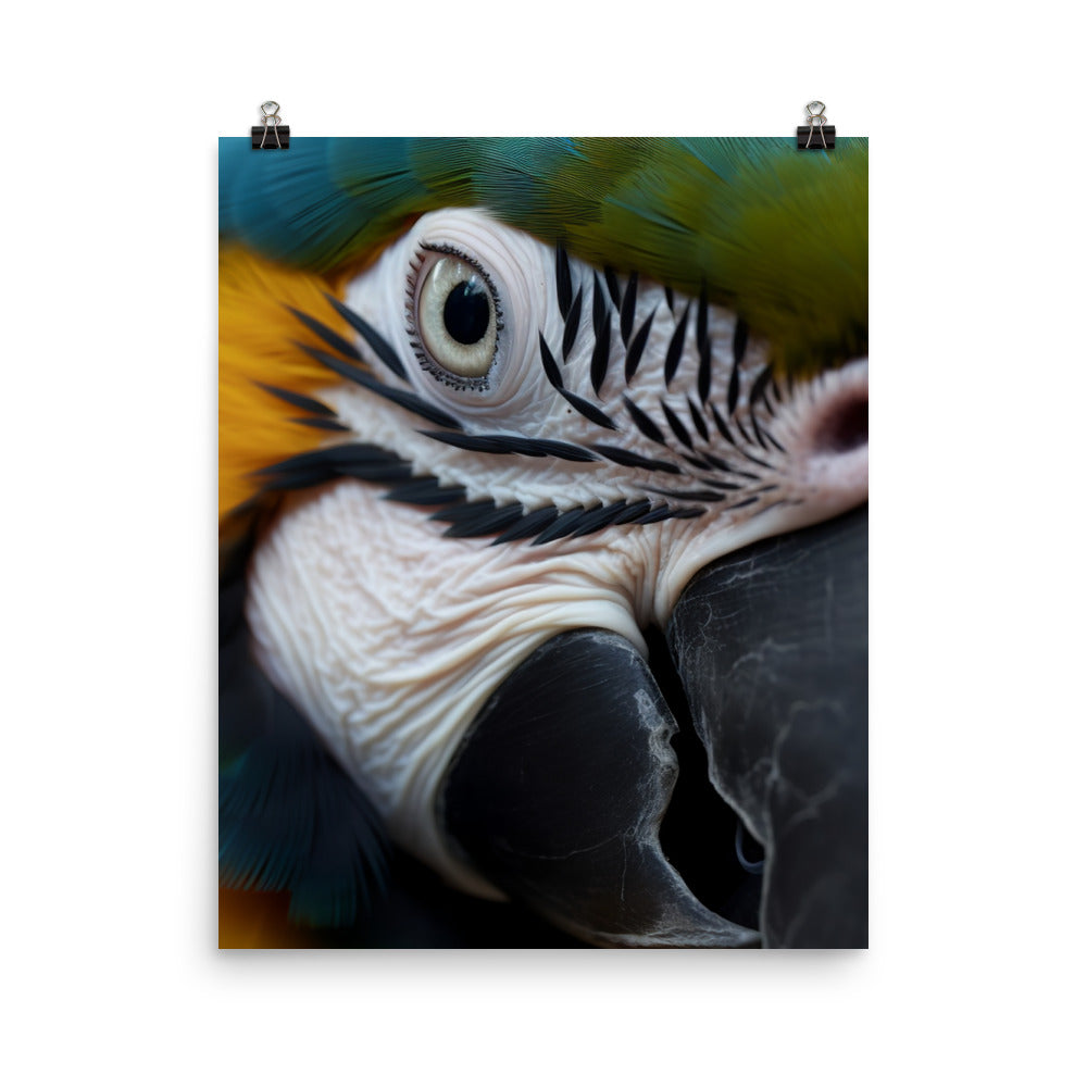 Close-up of a Blue and Gold Macaws face Photo paper poster - PosterfyAI.com