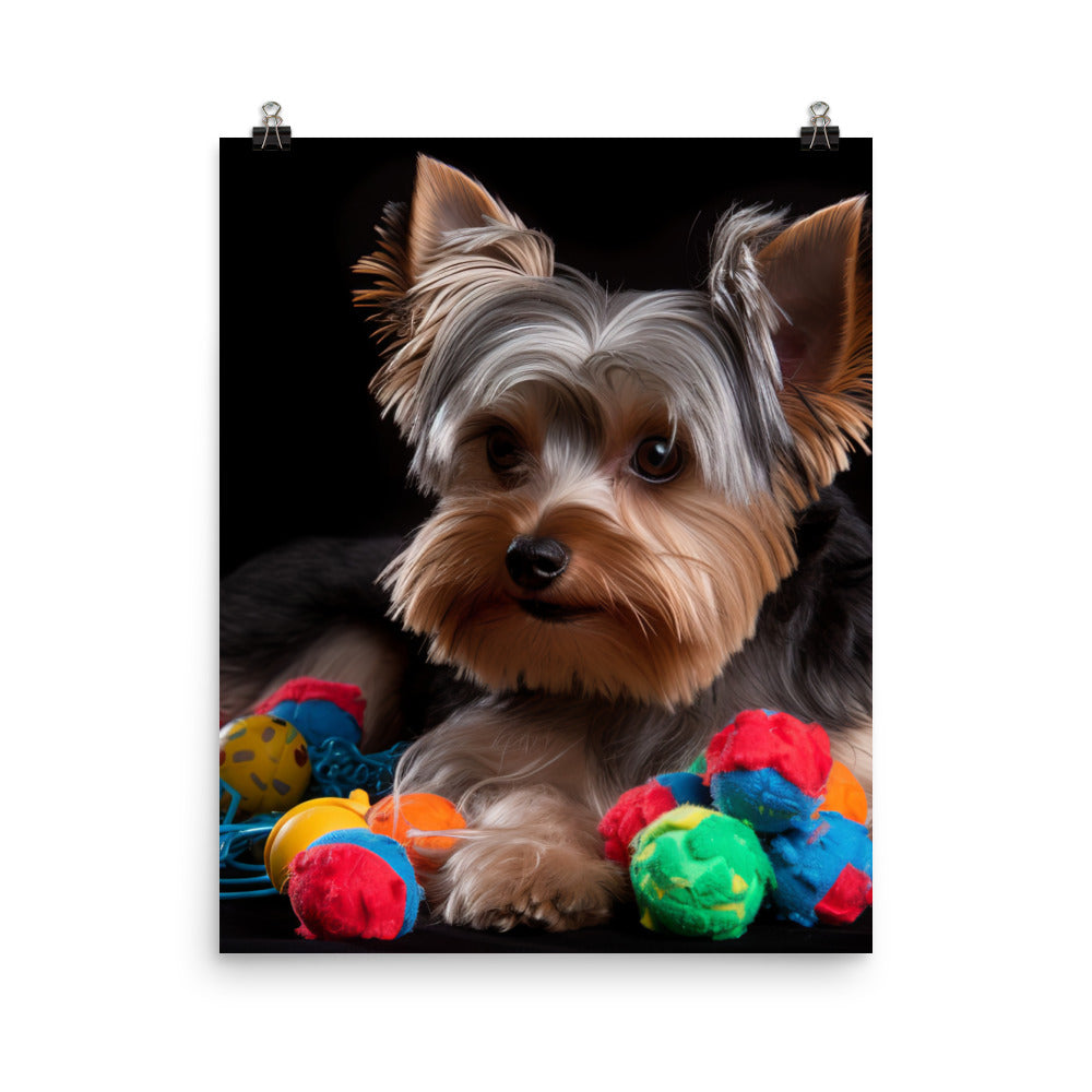 Yorkshire Terrier with Toys Photo paper poster - PosterfyAI.com