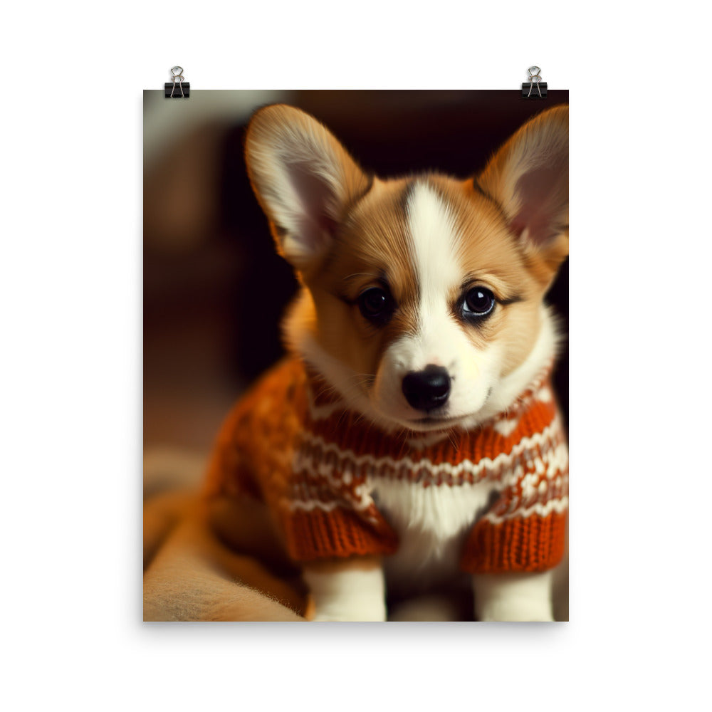 Welsh Corgi Pup in a Sweater Photo paper poster - PosterfyAI.com