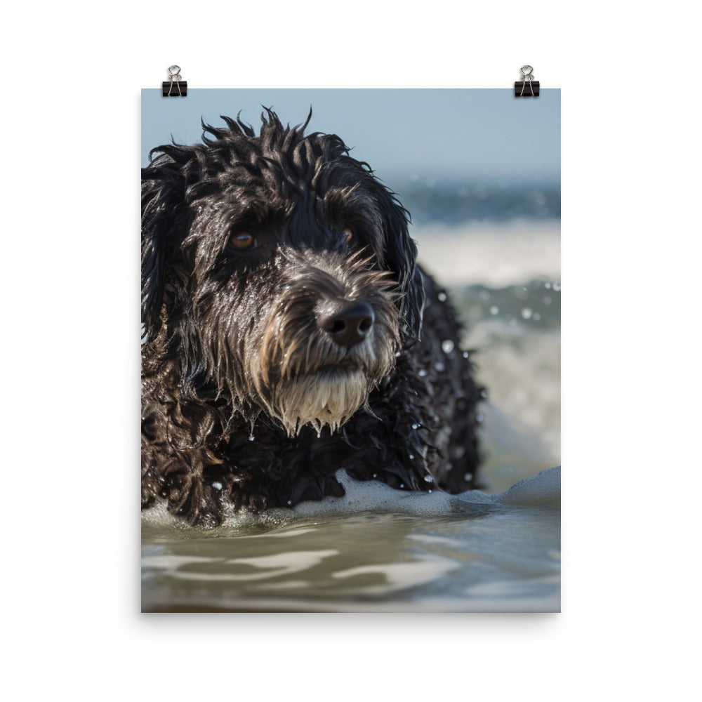 Waves with a Portuguese Water Dog Photo paper poster - PosterfyAI.com