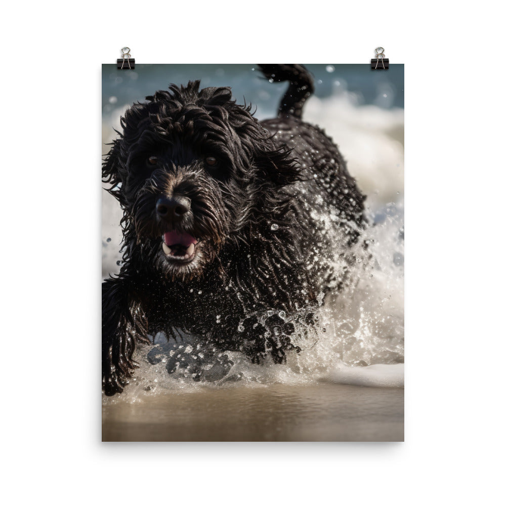 Waves with a Portuguese Water Dog Photo paper poster - PosterfyAI.com