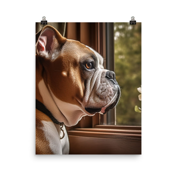 Thoughtful Bulldog at the Window Photo paper poster - PosterfyAI.com