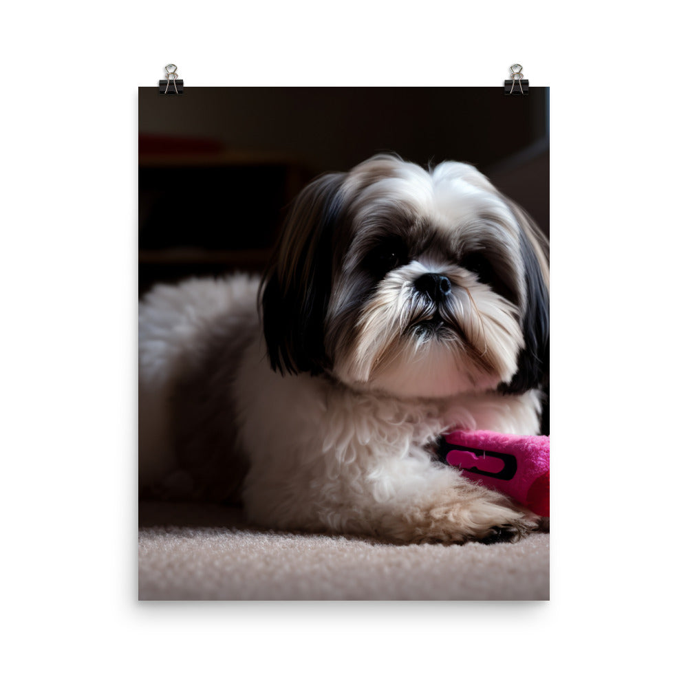 Shih Tzu Posing with a Toy Photo paper poster - PosterfyAI.com