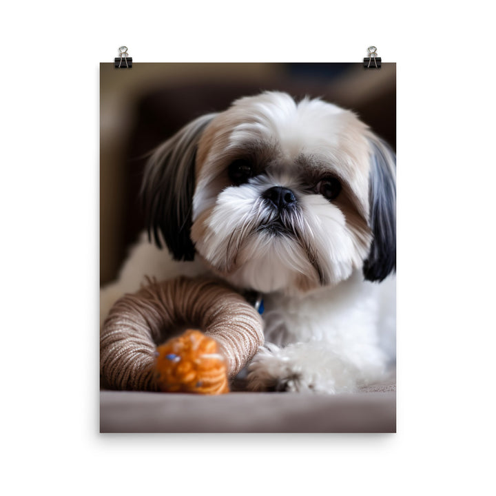 Shih Tzu Posing with a Toy Photo paper poster - PosterfyAI.com