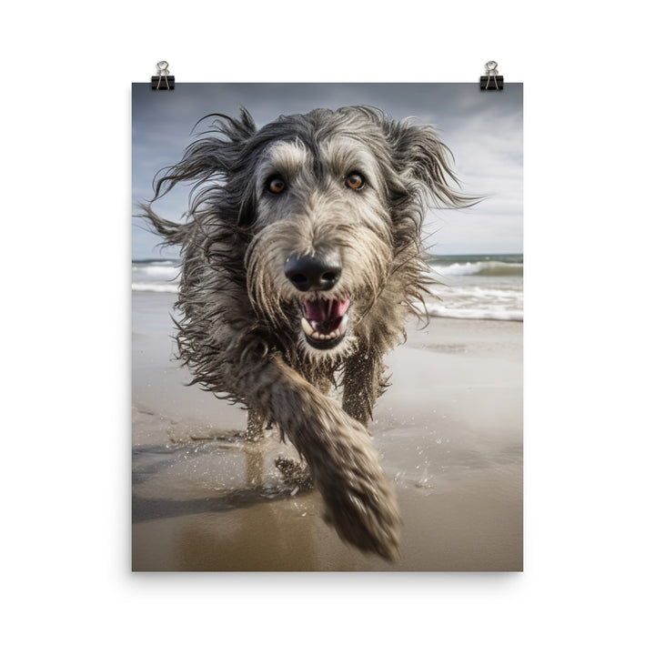 Scottish Deerhound on the Beach Photo paper poster - PosterfyAI.com