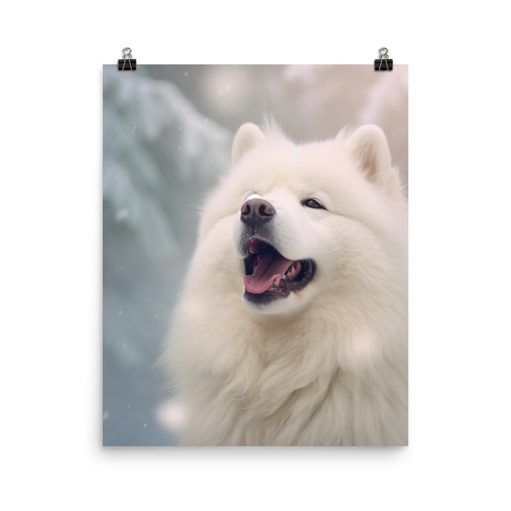 Samoyed Dog in Winter Photo paper poster - PosterfyAI.com