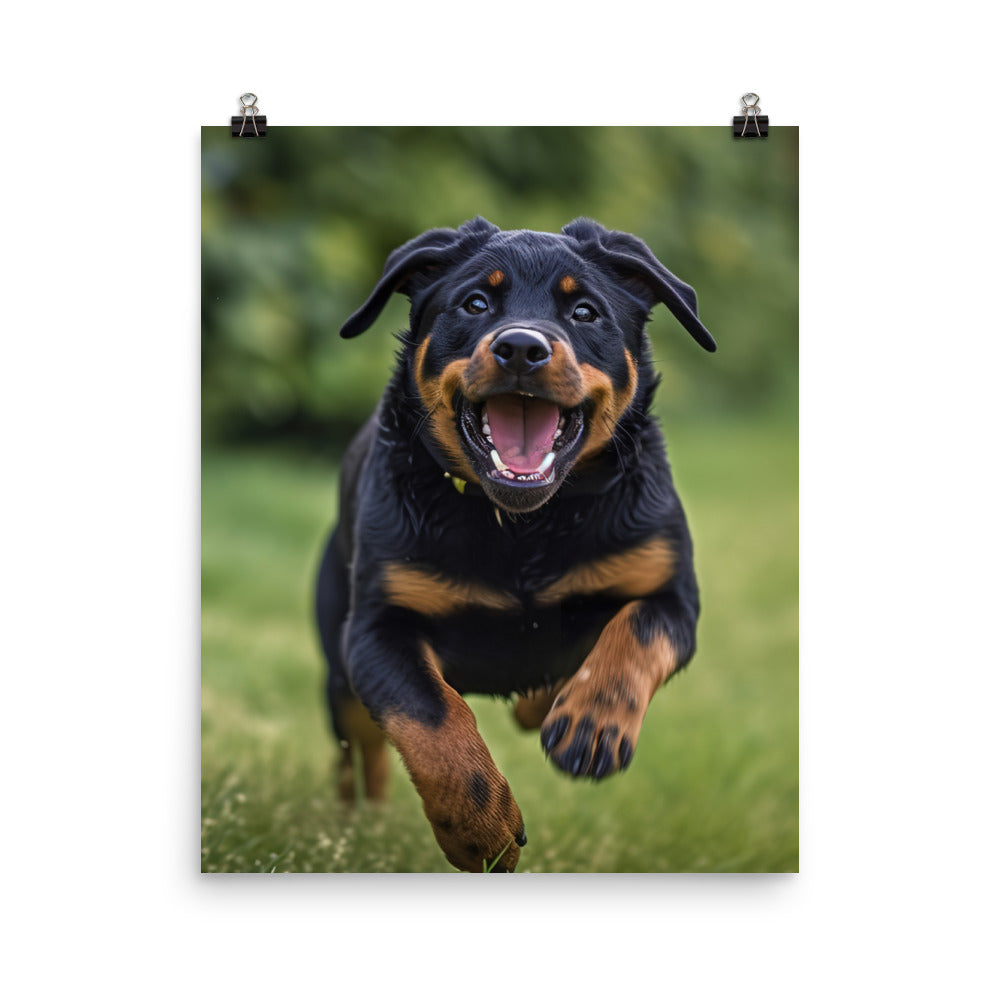 Rottweilers playful side in action Photo paper poster - PosterfyAI.com