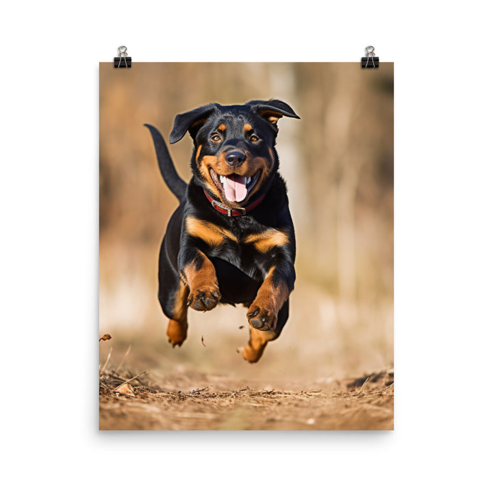 Rottweilers playful side in action Photo paper poster - PosterfyAI.com