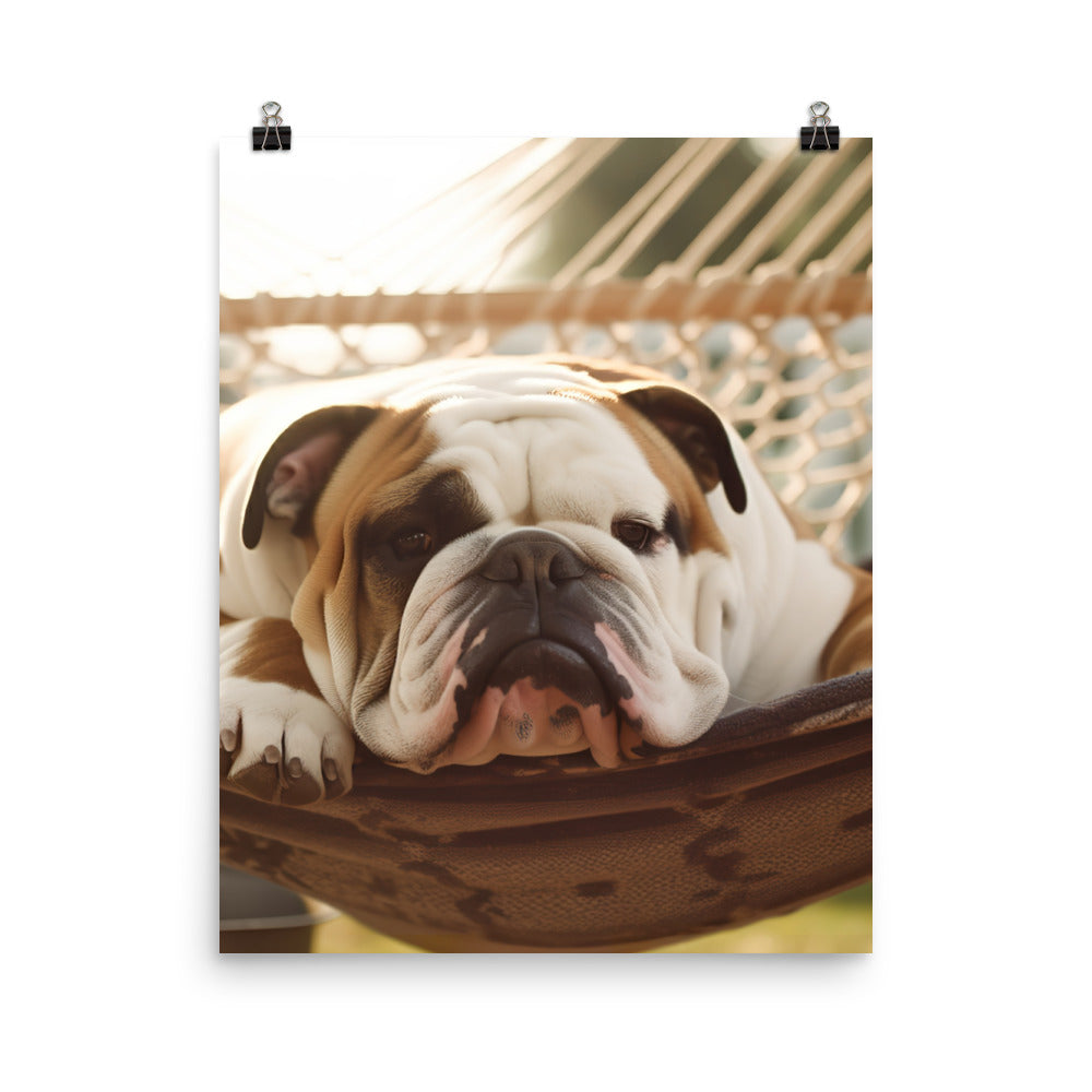 Relaxing Bulldog in the Hammock Photo paper poster - PosterfyAI.com