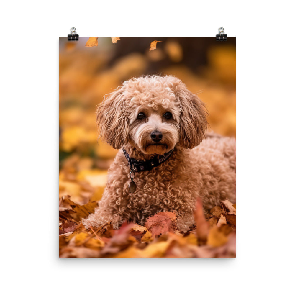 Poodle in Autumn Leaves Photo paper poster - PosterfyAI.com