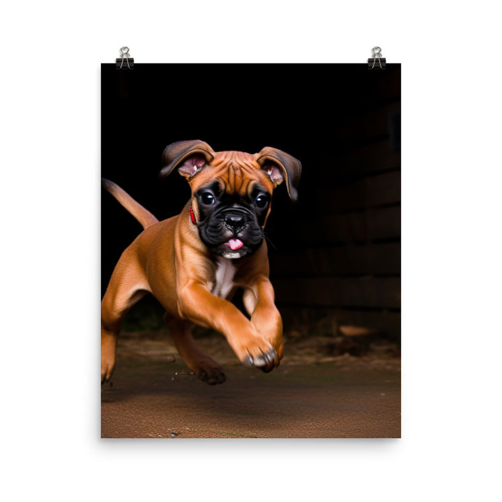 Playful Boxer Pup Photo paper poster - PosterfyAI.com