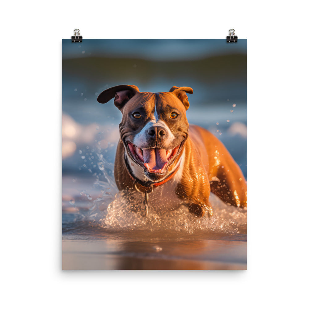 Playful American Staffordshire Terrier Photo paper poster - PosterfyAI.com