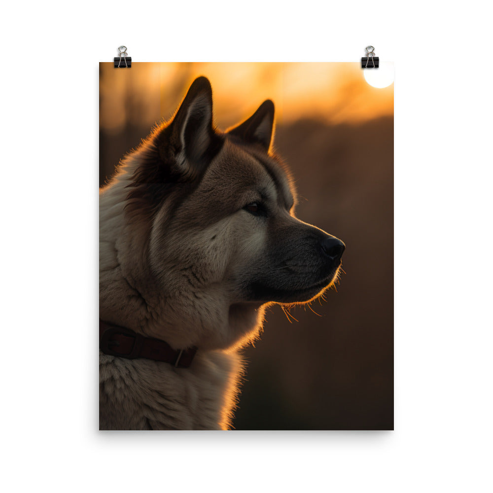 Noble Akita Gazing at the Sunset Photo paper poster - PosterfyAI.com