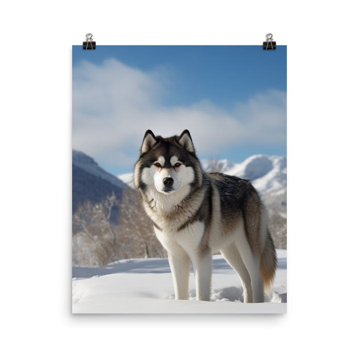 Majestic Alaskan Malamute in the Snow Photo paper poster - PosterfyAI.com