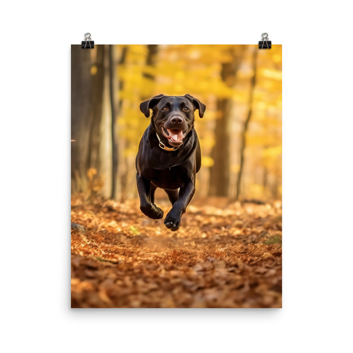 Labrador Retriever Running in the Woods Photo paper poster - PosterfyAI.com