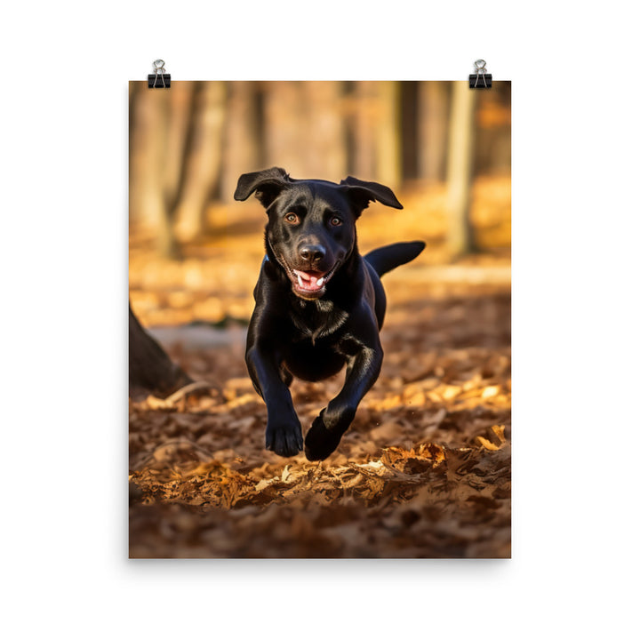 Labrador Retriever Running in the Woods Photo paper poster - PosterfyAI.com