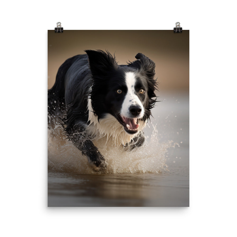 Energetic Border Collie in Action Photo paper poster - PosterfyAI.com