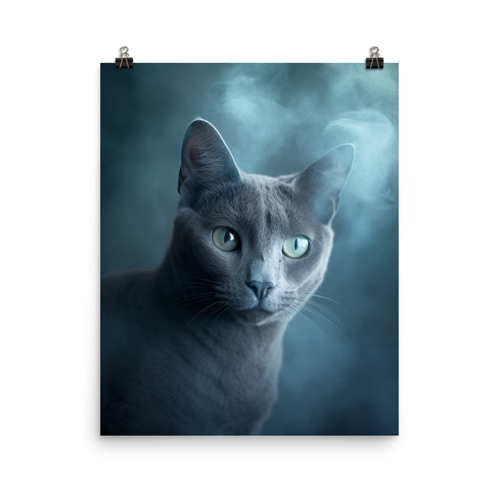 Mysterious World of Russian Blue Cat Photo paper poster - PosterfyAI.com