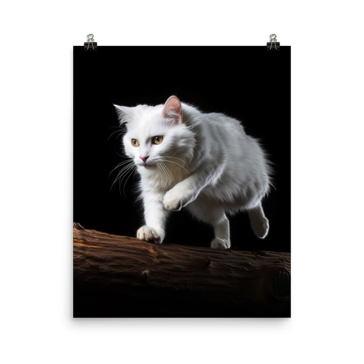 Turkish Van Cat in Action Photo paper poster - PosterfyAI.com