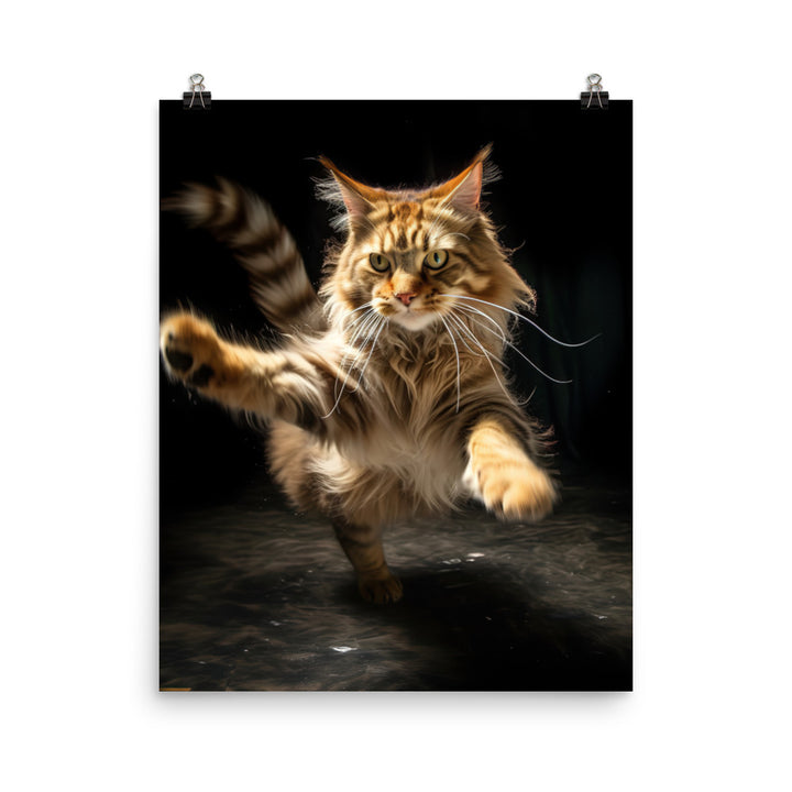 Playful Maine Coon in Action Photo paper poster - PosterfyAI.com