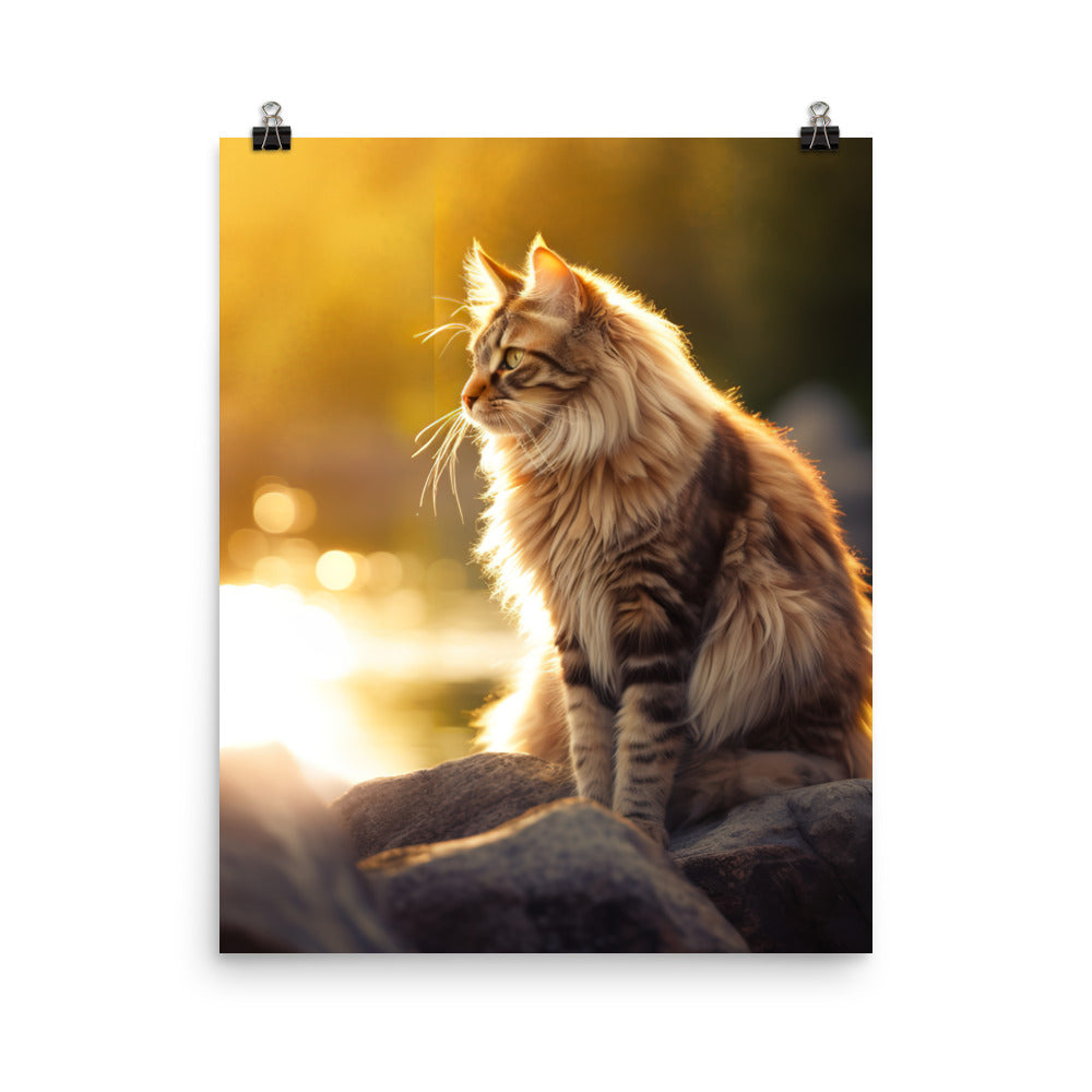 Maine Coon Elegance in Golden Hour Photo paper poster - PosterfyAI.com