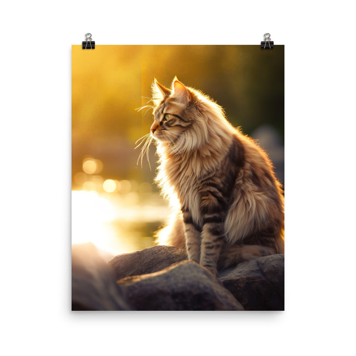 Maine Coon Elegance in Golden Hour Photo paper poster - PosterfyAI.com