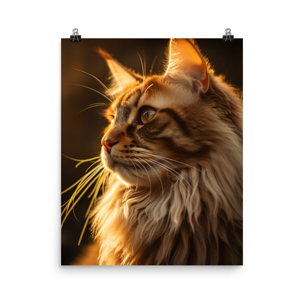 Maine Coon Elegance in Golden Hour Photo paper poster - PosterfyAI.com