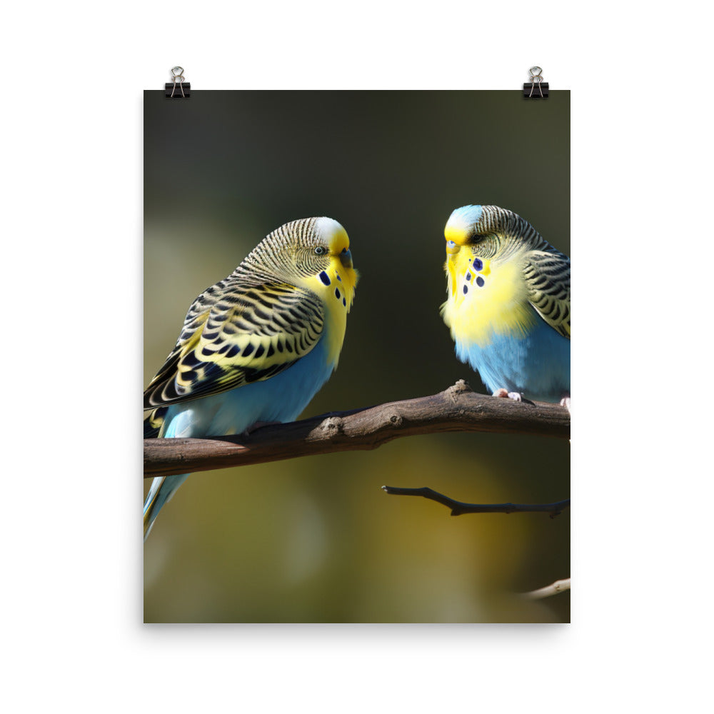 Budgie Pair on a Branch Photo paper poster - PosterfyAI.com