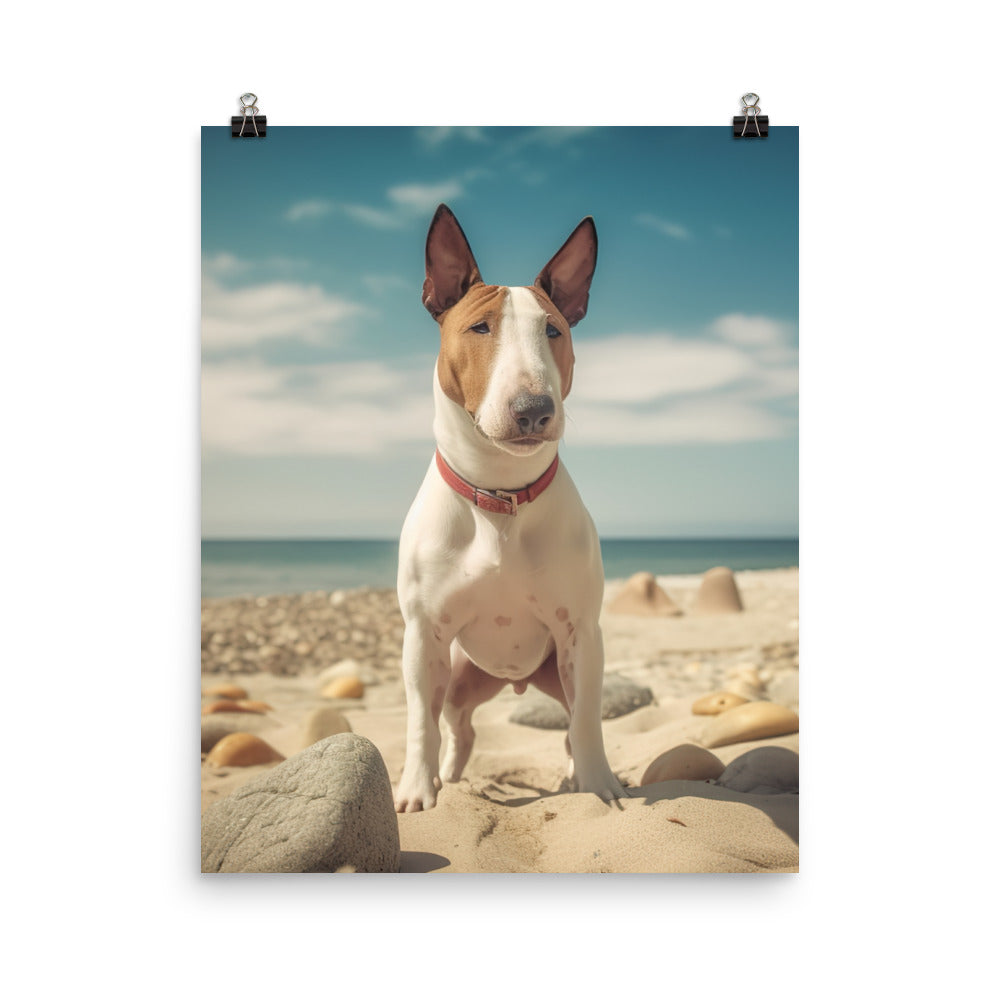 Bull Terrier on the Beach Photo paper poster - PosterfyAI.com