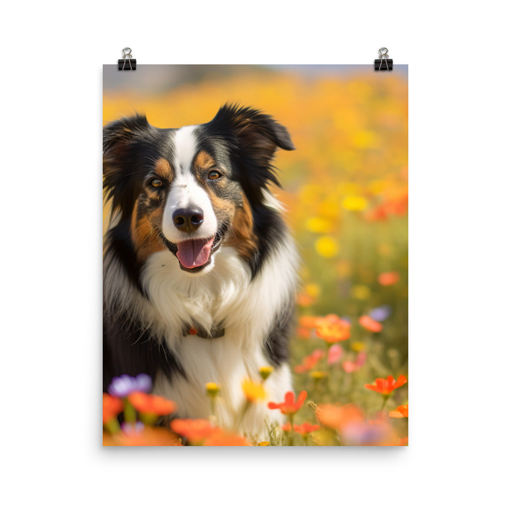 Border Collie in Bloom Photo paper poster - PosterfyAI.com