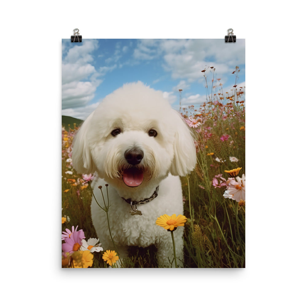 Bichon Frise in a Field of Flowers Photo paper poster - PosterfyAI.com