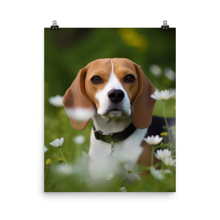 Beagle and the flowers Photo paper poster - PosterfyAI.com