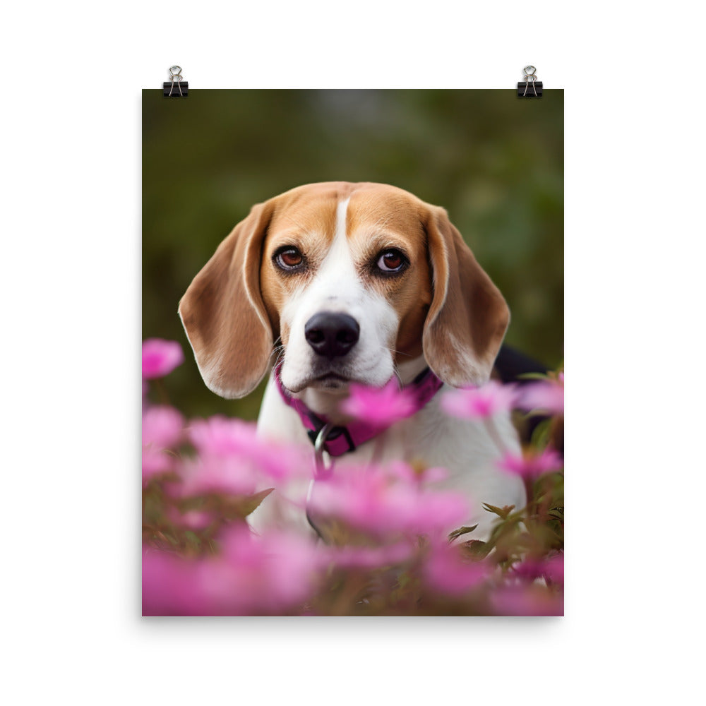 Beagle and the flowers Photo paper poster - PosterfyAI.com