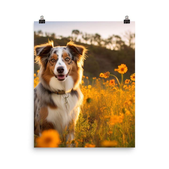 Australian Shepherd sitting Photo paper poster - PosterfyAI.com