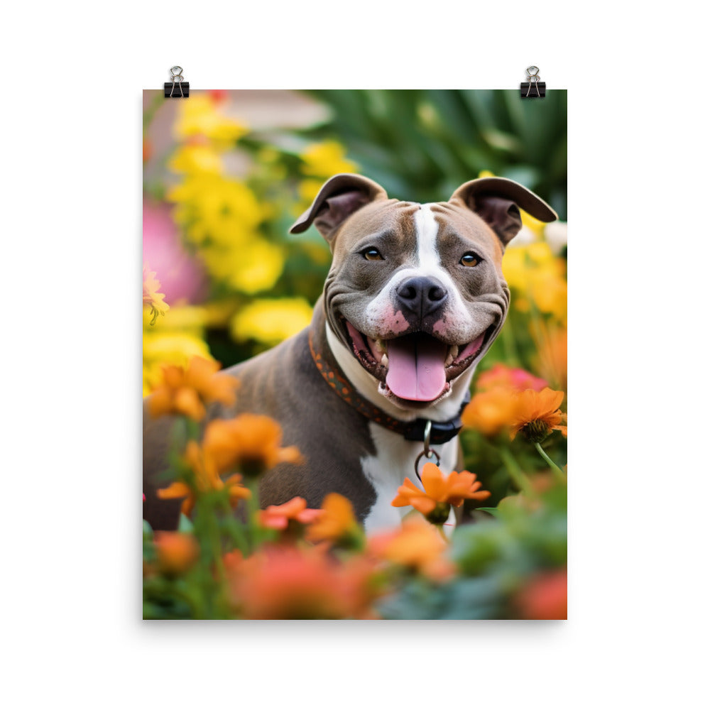 American Staffordshire Terrier in the Garden Photo paper poster - PosterfyAI.com