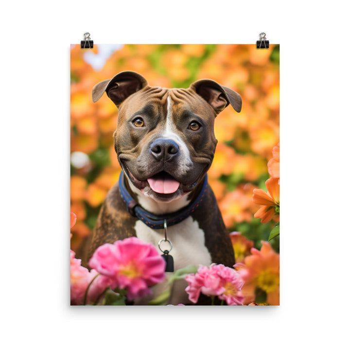 American Staffordshire Terrier in the Garden Photo paper poster - PosterfyAI.com