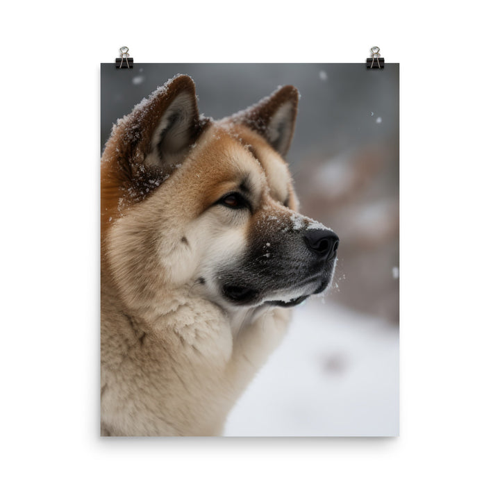 Akita in the Snow Photo paper poster - PosterfyAI.com