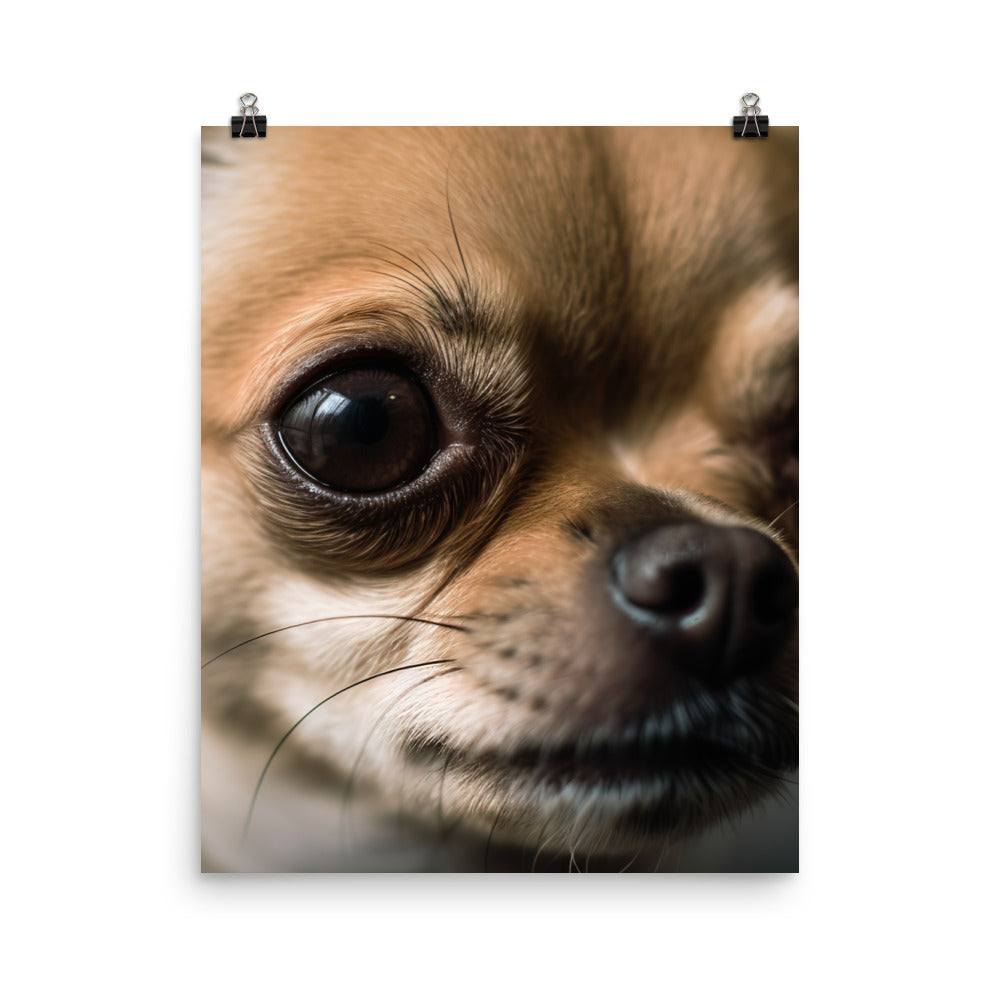 A close up of a cute Chihuahuas face Photo paper poster - PosterfyAI.com