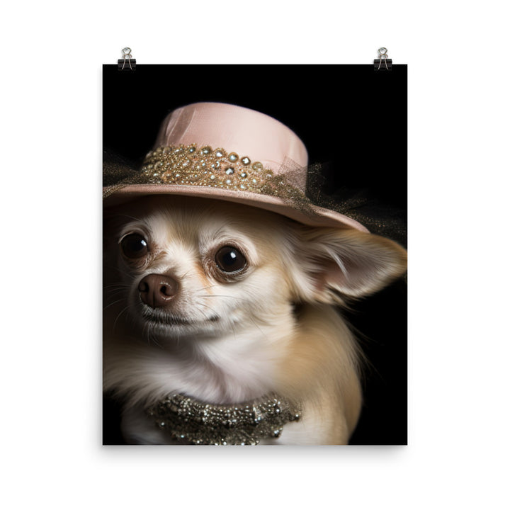 A Chihuahua posing with a boa and hat Photo paper poster - PosterfyAI.com