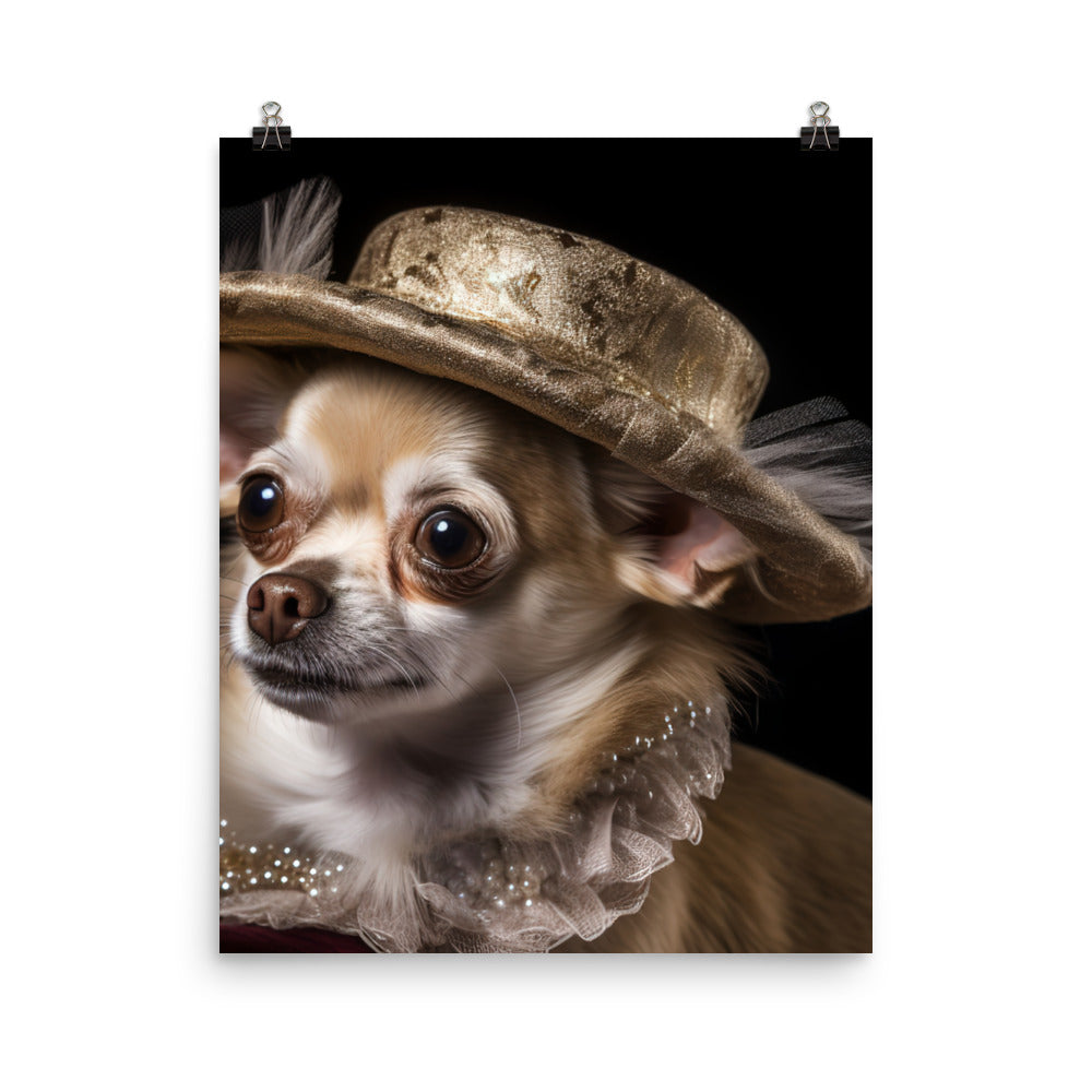 A Chihuahua posing with a boa and hat Photo paper poster - PosterfyAI.com