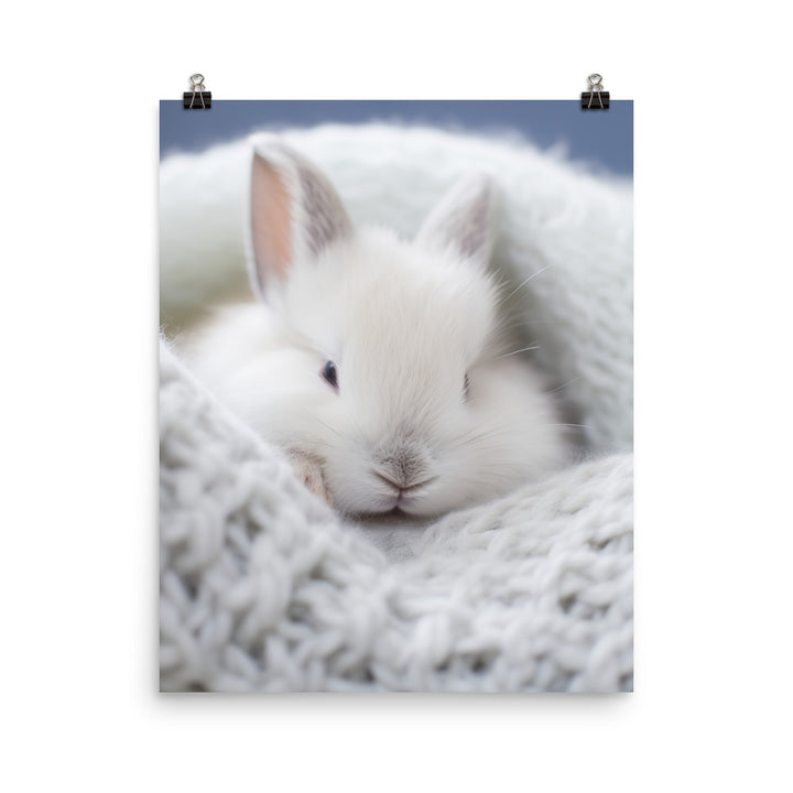 Dwarf Hotot Bunny in a Cozy Setting Photo paper poster - PosterfyAI.com