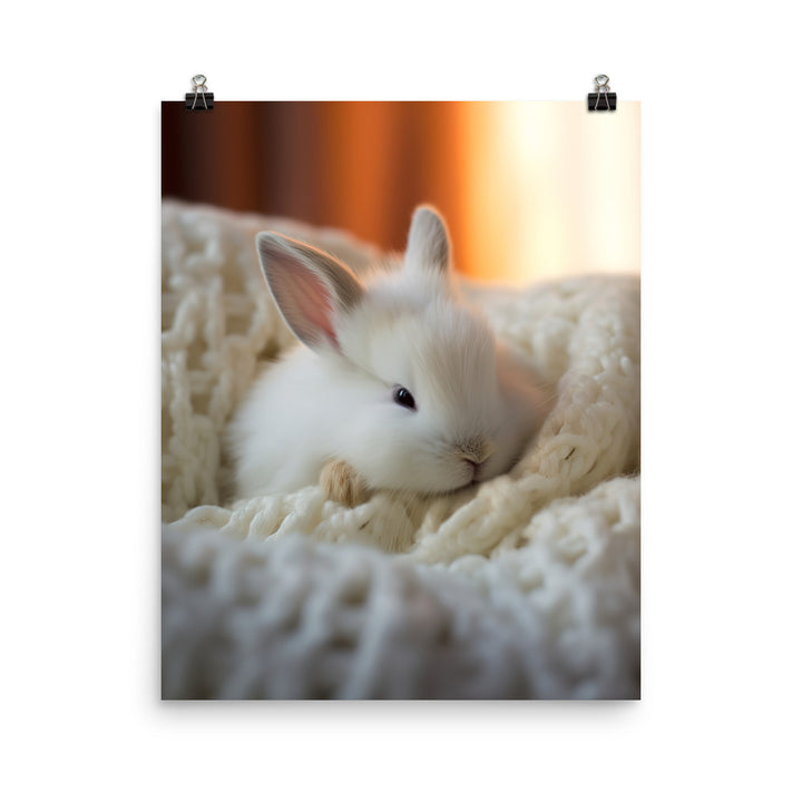 Dwarf Hotot Bunny in a Cozy Setting Photo paper poster - PosterfyAI.com