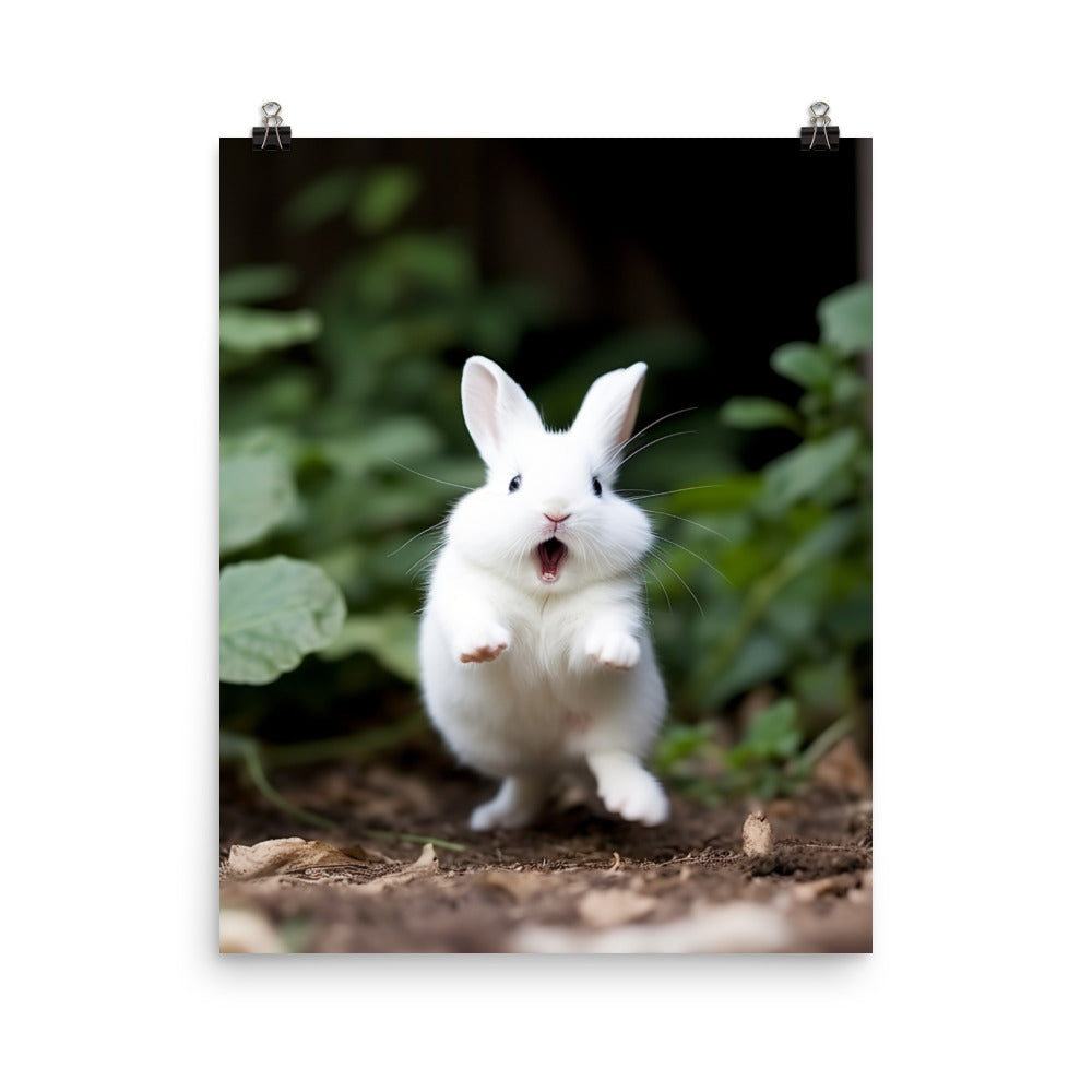 Dwarf Hotot Bunny Enjoying a Playful Hop Photo paper poster - PosterfyAI.com