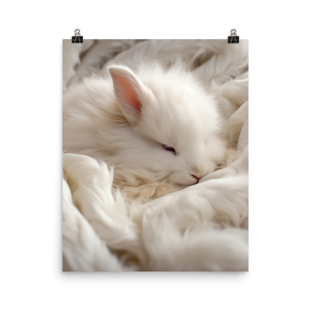 Satin Angora Bunny Enjoying a Playful Hop Photo paper poster - PosterfyAI.com