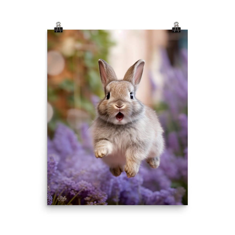 Lilac Bunny Enjoying a Playful Hop Photo paper poster - PosterfyAI.com