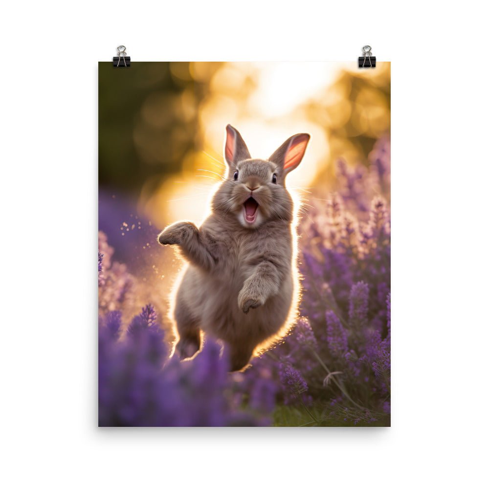 Lilac Bunny Enjoying a Playful Hop Photo paper poster - PosterfyAI.com