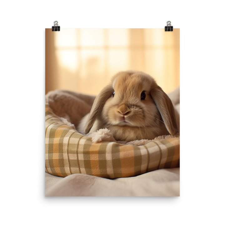 Mini Lop Bunny in a Cozy Setting Photo paper poster - PosterfyAI.com