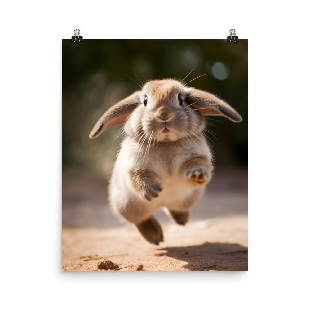Mini Lop Bunny Enjoying a Playful Hop Photo paper poster - PosterfyAI.com